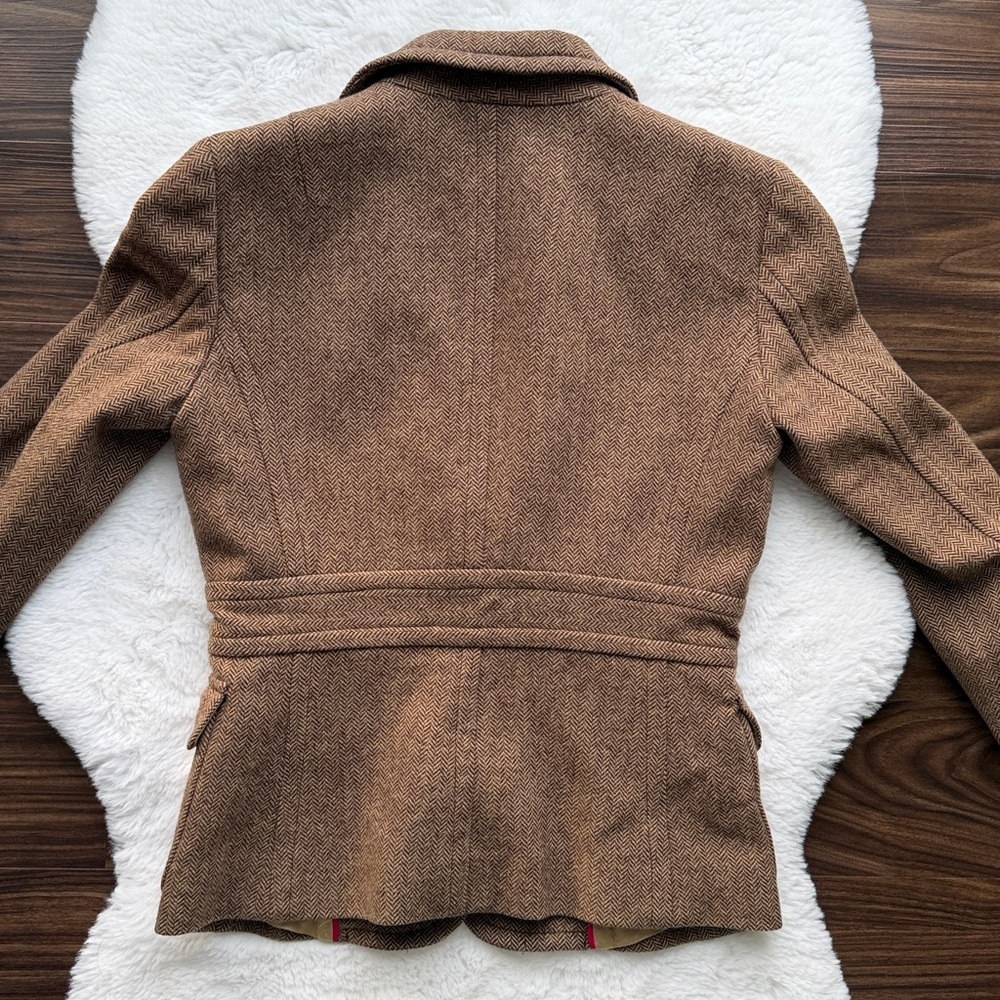Vintage Y2K J.Crew Herringbone Blazer Brown 90% Wool 70802 size 2 - Picture 3 of 10